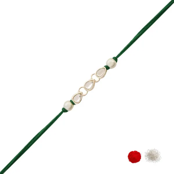 Delicate_Pearl_Beads_Green_Rakhi_with_Roli_Chawal_&_Rakshabandhan_Card