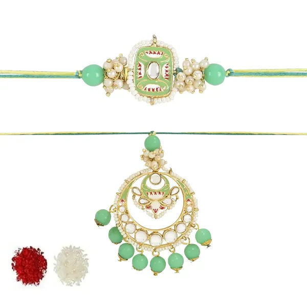 Elegant_Bhaiya_Bhabhi_Lumba_&_Pearl_Rakhi_With_Roli_Chawal_&_Card
