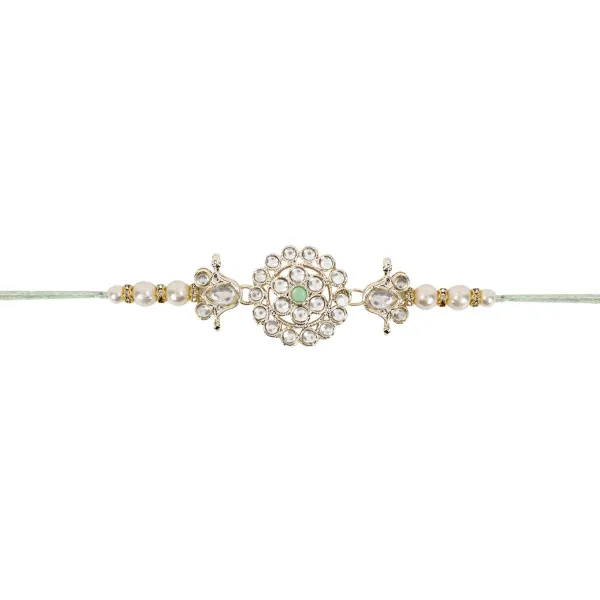 Delicate_Pearl_Beads_Mint_Rakhi_with_Roli_Chawal_&_Rakshabandhan_Card
