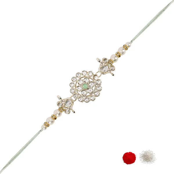 Delicate_Pearl_Beads_Mint_Rakhi_with_Roli_Chawal_&_Rakshabandhan_Card