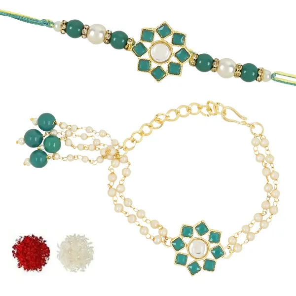 Elegant_Bhaiya_Bhabhi_Lumba_&_Pearl_Rakhi_With_Roli_Chawal_&_Card