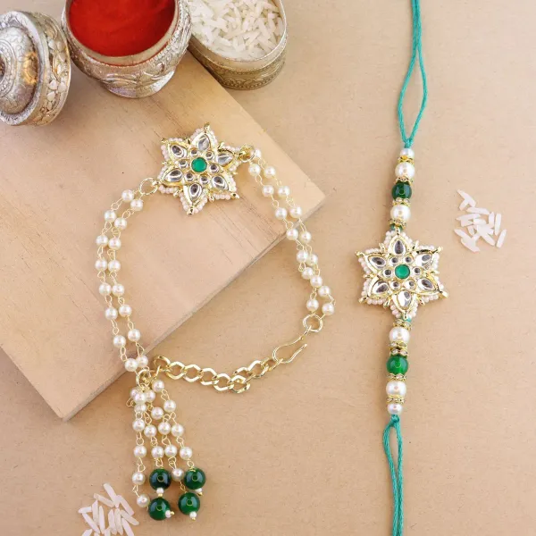 Elegant_Bhaiya_Bhabhi_Lumba_&_Pearl_Rakhi_With_Roli_Chawal_&_Card