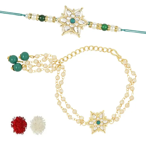 Elegant_Bhaiya_Bhabhi_Lumba_&_Pearl_Rakhi_With_Roli_Chawal_&_Card