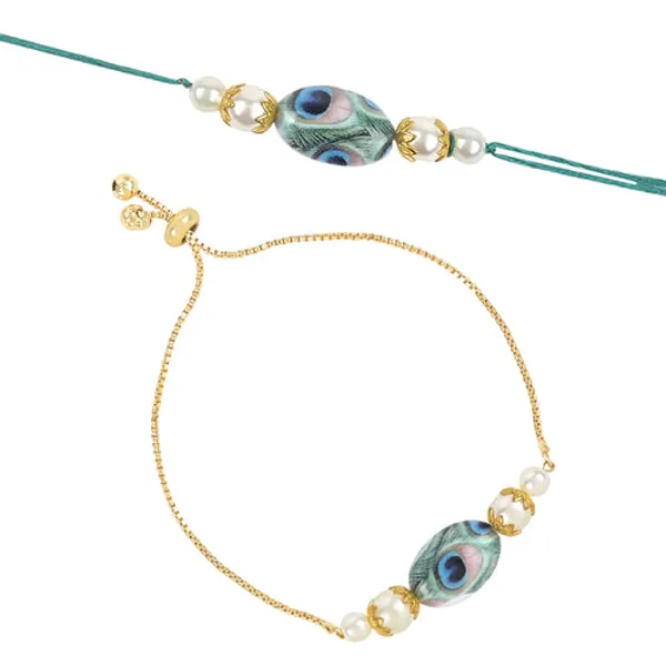 Elegant_Bhaiya_Bhabhi_Lumba_Peacock_Feather_Rakhi_With_Roli_Chawal_&_Card