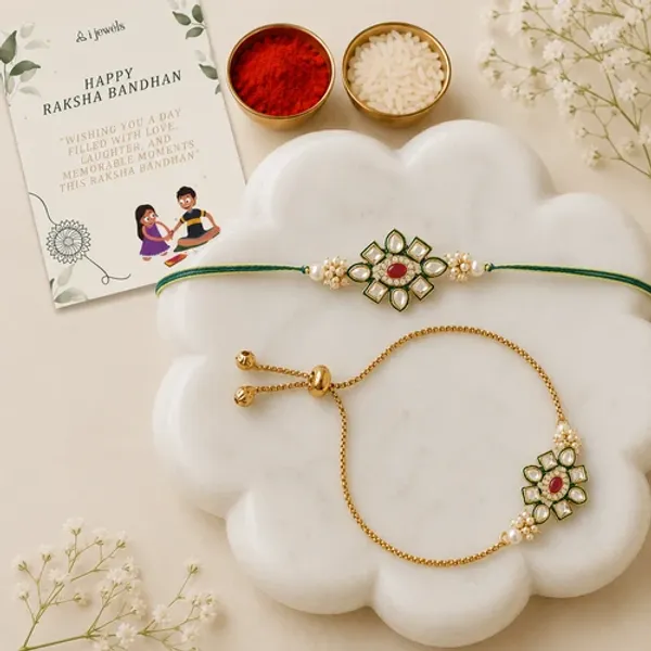 Elegant_Bhaiya_Bhabhi_Lumba_&_Pearl_Rakhi_With_Roli_Chawal_&_Card