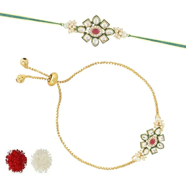 Elegant_Bhaiya_Bhabhi_Lumba_&_Pearl_Rakhi_With_Roli_Chawal_&_Card