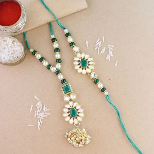 Elegant_Bhaiya_Bhabhi_Lumba_&_Pearl_Rakhi_With_Roli_Chawal_&_Card