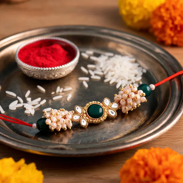 Green_And_White_Thread_Beaded_Rakhi_For_Raksha_Bandhan_For_Brother