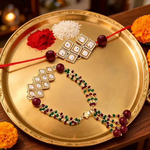 Kundan_Bhaiya_Bhabhi_Lumba_Pearl_Rakhi_With_Roli_Chawal