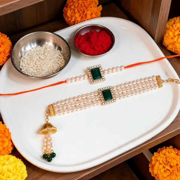 Traditional_Bhaiya_Bhabhi_Lumba_Pearl_&_Rakhi_With_Roli_Chawal