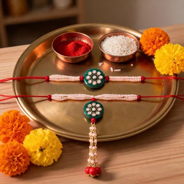 Red_And_Green_Thread_Beaded_Rakhi_For_Raksha_Bandhan_For_Brother