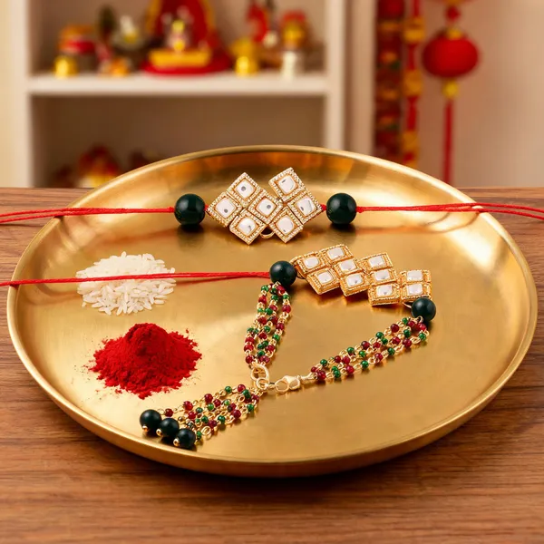 Kundan_Bhaiya_Bhabhi_Lumba_Pearl_Rakhi_With_Roli_Chawal