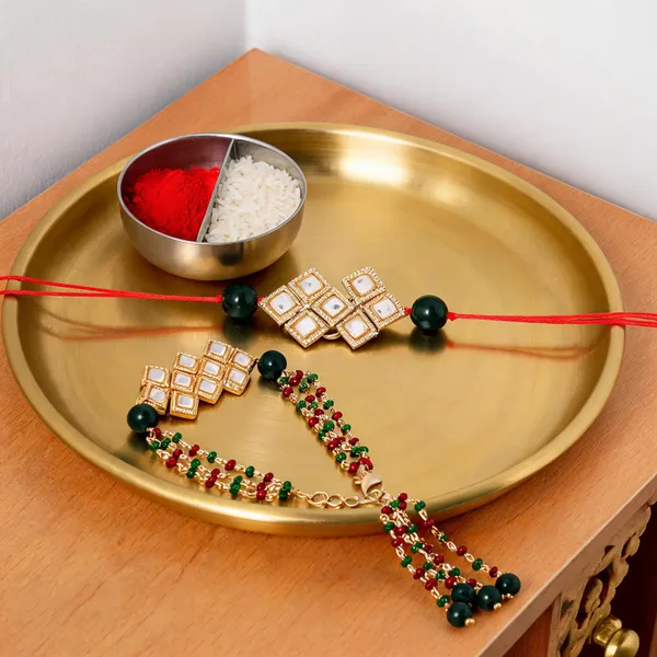 Kundan_Bhaiya_Bhabhi_Lumba_Pearl_Rakhi_With_Roli_Chawal