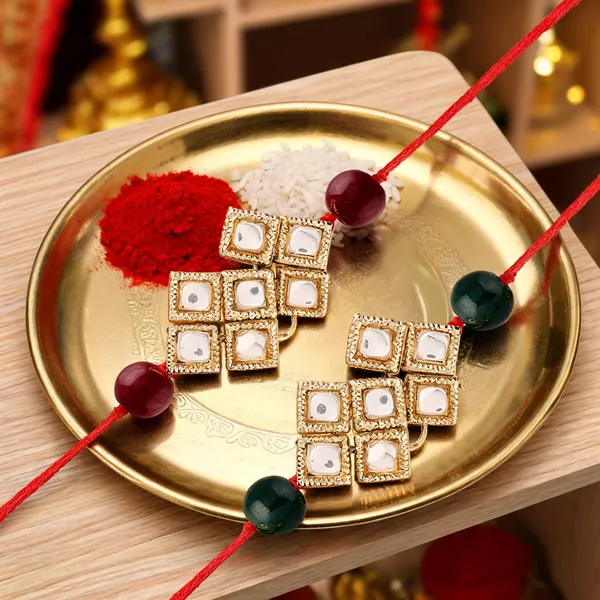 Gold_Plated_Pearl_Kundan_Combo_Rakhi_for_Men/Brother_(Pack_Of_2)