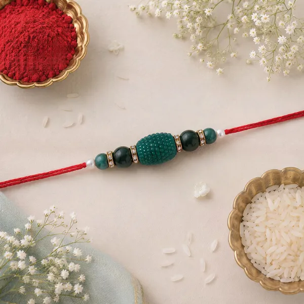 Green_And_Red_Thread_Beaded_Rakhi_For_Raksha_Bandhan_For_Brother