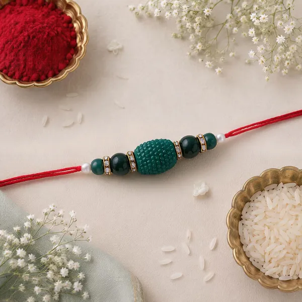 Green_And_Red_Thread_Beaded_Rakhi_For_Raksha_Bandhan_For_Brother