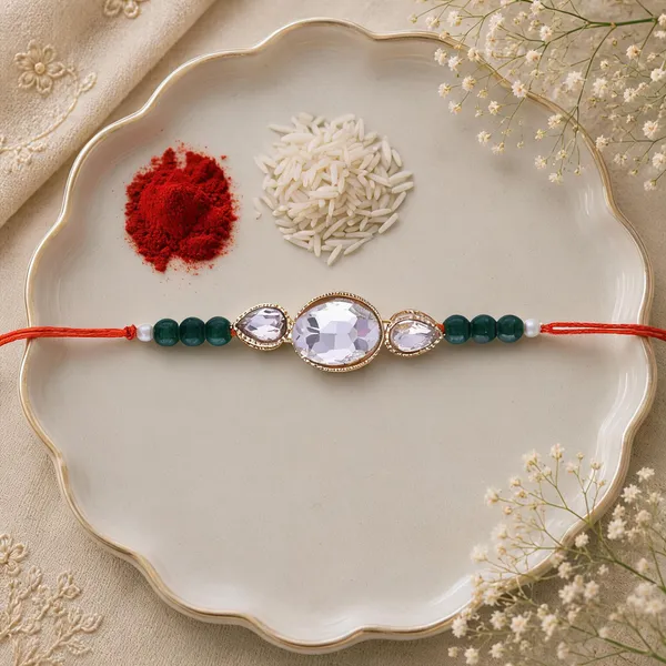 Green_And_White_Thread_Beaded_Rakhi_For_Raksha_Bandhan_For_Brother