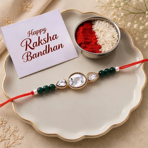 Green_And_White_Thread_Beaded_Rakhi_For_Raksha_Bandhan_For_Brother