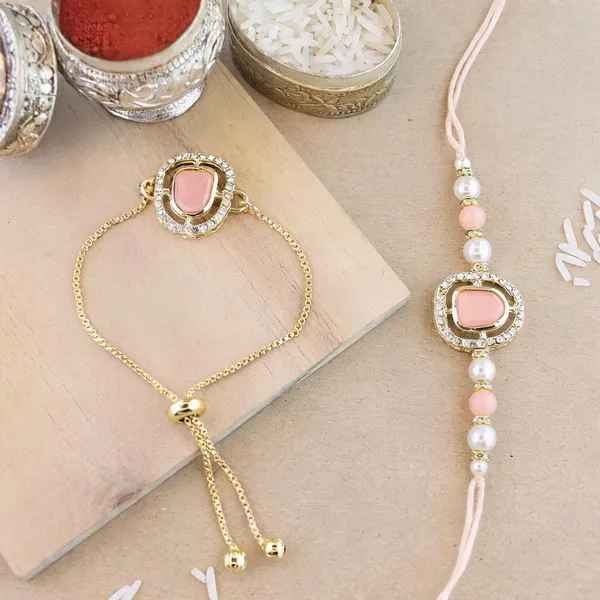 Peach_And_White_Thread_Beaded_Rakhi_For_Raksha_Bandhan_For_Brother_Pack_Of_2