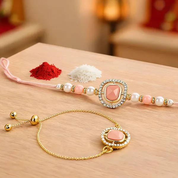 Peach_And_White_Thread_Beaded_Rakhi_For_Raksha_Bandhan_For_Brother_Pack_Of_2