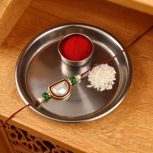 Red_And_Green_Thread_Beaded_Rakhi_For_Raksha_Bandhan_For_Brother