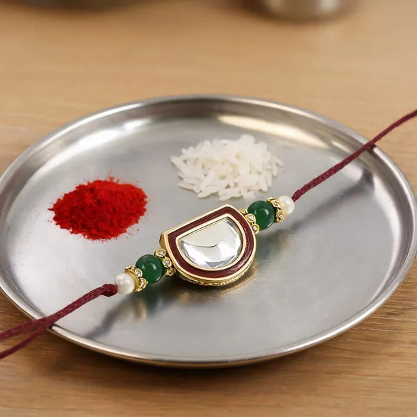 Red_And_Green_Thread_Beaded_Rakhi_For_Raksha_Bandhan_For_Brother