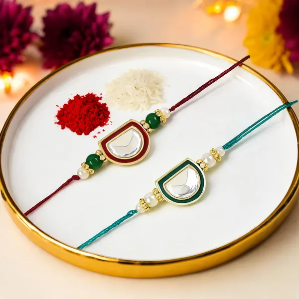 Green_And_Red_Thread_Beaded_Rakhi_For_Raksha_Bandhan_For_Brother