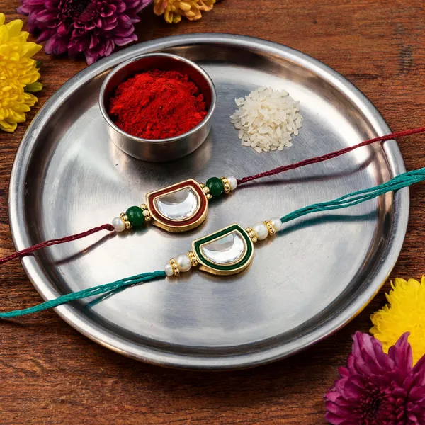 Green_And_Red_Thread_Beaded_Rakhi_For_Raksha_Bandhan_For_Brother