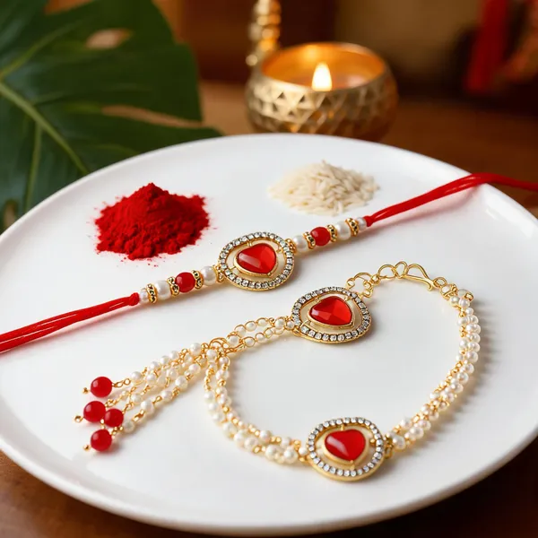 Elegant_Bhaiya_Bhabhi_Lumba_&_Pearl_Rakhi_With_Roli_Chawal_&_Card