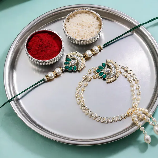 White_And_Green_Thread_Beaded_Rakhi_For_Raksha_Bandhan_For_Bhaiya_And_Bhabhi