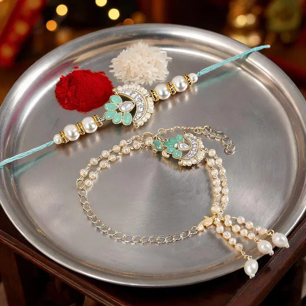 Elegant_Bhaiya_Bhabhi_Lumba_Pearl_Mint_Rakhi_With_Roli_Chawal_&Card
