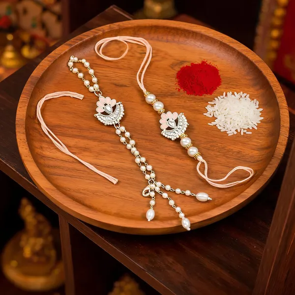Elegant_Bhaiya_Bhabhi_Lumba_Pearl_Peach_Rakhi_With_Roli_Chawal_&Card