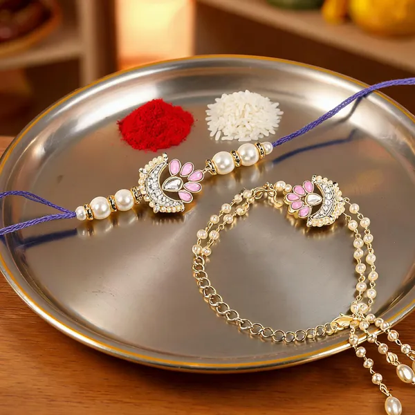 Elegant_Bhaiya_Bhabhi_Lumba_Pearl_Purple_Rakhi_With_Roli_Chawal_&Card