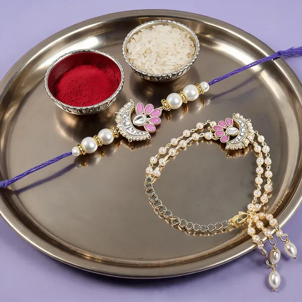 Elegant_Bhaiya_Bhabhi_Lumba_Pearl_Purple_Rakhi_With_Roli_Chawal_&Card