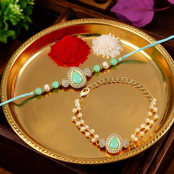 Elegant_Bhaiya_Bhabhi_Mint_Lumba_Pearl_&_Rakhi_With_Roli_Chawal_&_Card