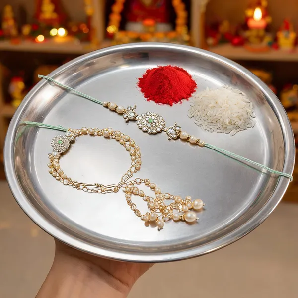 Elegant_Bhaiya_Bhabhi_Mint_Lumba_Pearl_&_Rakhi_With_Roli_Chawal_&_Card