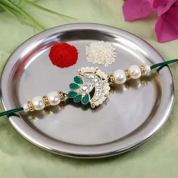 Green_And_White_Thread_Beaded_Rakhi_For_Raksha_Bandhan_For_Brother