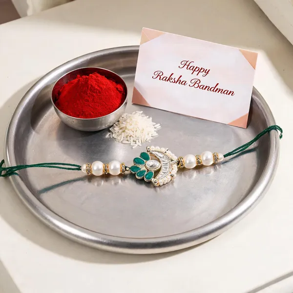 Green_And_White_Thread_Beaded_Rakhi_For_Raksha_Bandhan_For_Brother