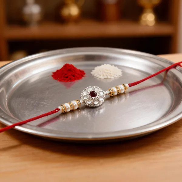 Delicate_Pearl_Beads_Maroon_Rakhi_with_Roli_Chawal_&_Rakshabandhan_Card