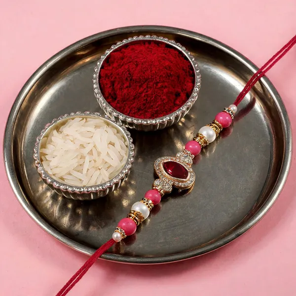 Delicate_Pearl_Beads_Pink_Rakhi_with_Roli_Chawal_&_Rakshabandhan_Card