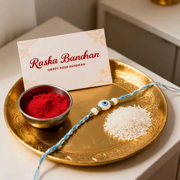 Blue_And_White_Thread_Beaded_Rakhi_For_Raksha_Bandhan_For_Brother