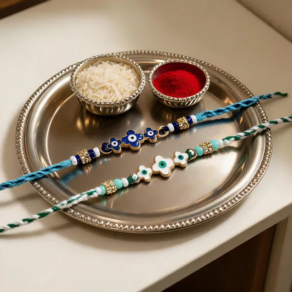 Blue_And_Green_Thread_Beaded_Rakhi_For_Raksha_Bandhan_For_Brother