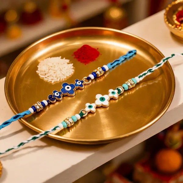 Blue_And_Green_Thread_Beaded_Rakhi_For_Raksha_Bandhan_For_Brother