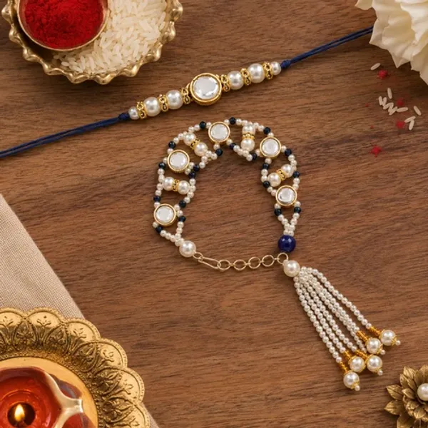 Elegant_Bhaiya_Bhabhi_Blue_Lumba_&_Pearl_Rakhi_With_Roli_Chawal_&Card