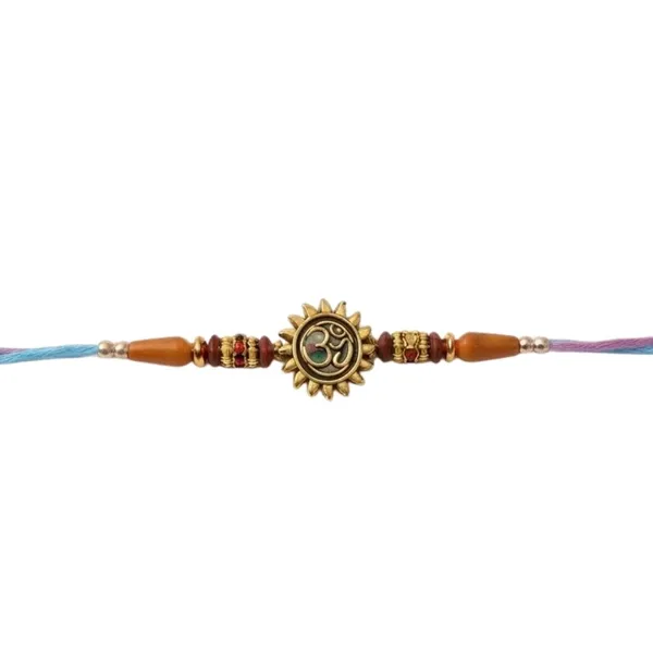 Traditional_Om_Sun_Shape_Rakhi_with_Roli_Chawal_&_Rakshabandhan_Card