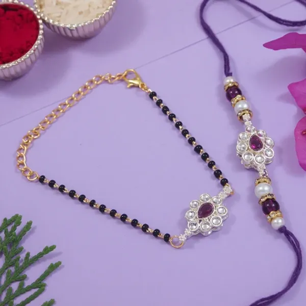 Elegant_Bhaiya_Bhabhi_Pearl_Lumba_Mangalsutra_Bracelet_&_Rakhi_With_Roli_Chawal_&_Card