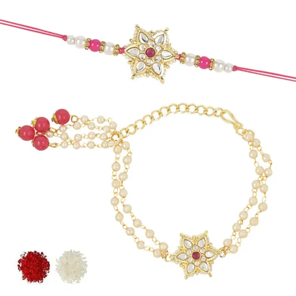 Elegant_Bhaiya_Bhabhi_Lumba_&_Pearl_Rakhi_With_Roli_Chawal_&_Card