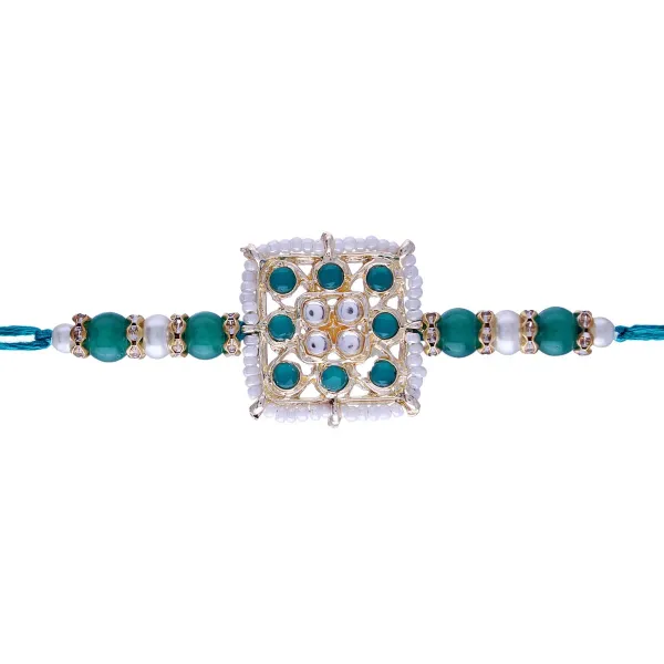 White_And_Green_Thread_Beaded_Rakhi_For_Raksha_Bandhan_For_Brother