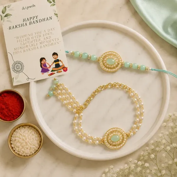 Elegant_Bhaiya_Bhabhi_Lumba_&_Pearl_Rakhi_With_Roli_Chawal_&_Card