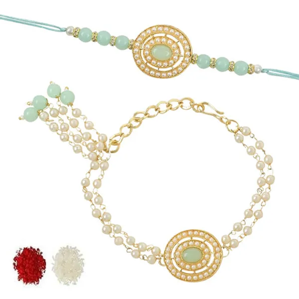 Elegant_Bhaiya_Bhabhi_Lumba_&_Pearl_Rakhi_With_Roli_Chawal_&_Card